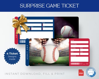 Cadeau numérique de billet surprise aux couleurs de Philadelphie, billet de match de Philadelphie, billet cadeau surprise de match de baseball, billet de baseball modifiable