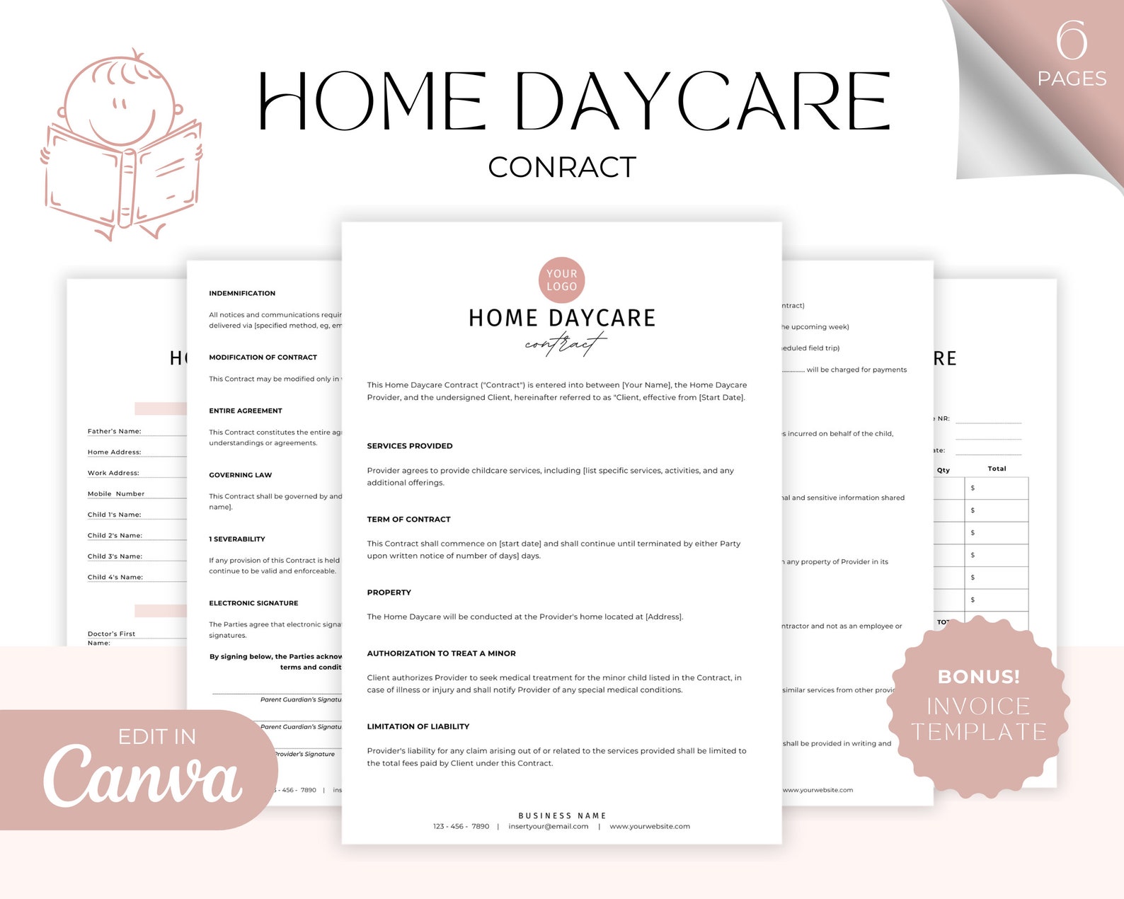 Editable Home Daycare Contract Template, Childcare Forms, Daycare