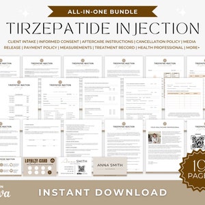 Tirzepatit-Gewichtsverlust-Injektionszustimmungsformular-Bundle, zusammengesetzte Tirzepatit-Injektionsvorlage, Fettverlust-Injektions-Nachsorgekarten