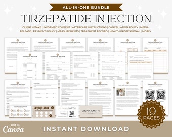 Tirzepatide Weight Loss Injection Consent Forms Bundle, Compounded Tirzepatide Injection Template, Fat Loss Injection Aftercare Cards