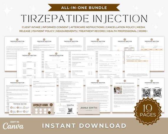 tirzepatide forms Tirzepatide Weight Loss Injection Consent Forms Bundle, Compounded  Tirzepatide Injection Template, Fat Loss Injection Aftercare Cards