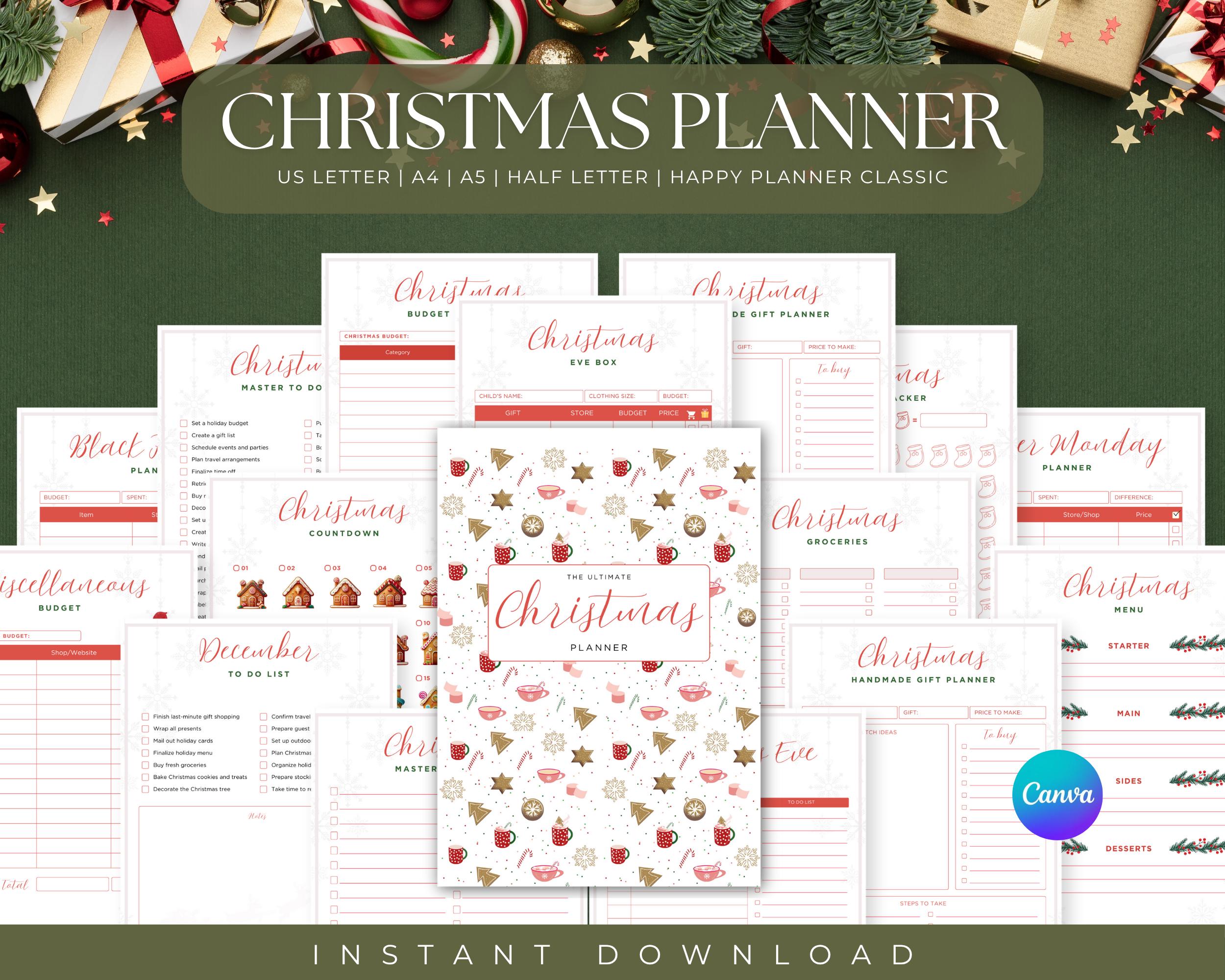 94-page Christmas Planner Bundle, Printable Holiday Planner, Xmas Gift ...