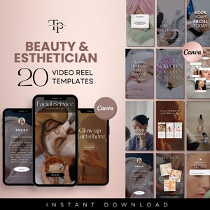 Beauty & Esthetician Video Reel Templates, Skincare Video Reels, Esthetician Templates, Skincare Reels,  Esthetician Instagram Videos, Canva