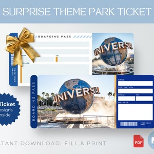 Druckbare UNIVERSAL STUDIOS Überraschungsreiseticket, Universal Geschenkticket, druckbare Bordkarte, bearbeitbares Urlaubsticket, Eintrittskarte