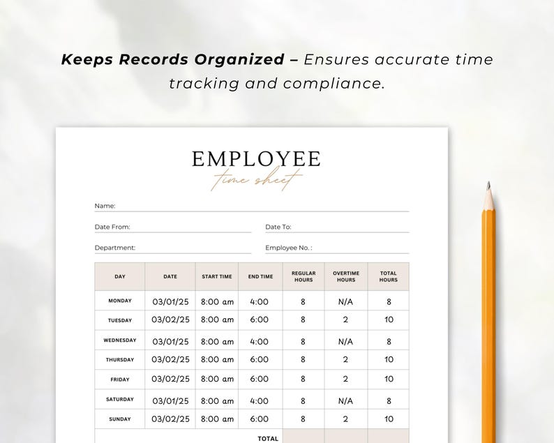 Employee Time Sheet, Editable Time Sheet, Timecard, Printable Timesheet ...