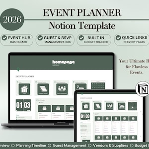 Event Organizer Notion Planer, Notion Vorlage, Notion Dashboard, Veranstaltungsplaner für Kreativität und Organisation, Event-Manager-Planer