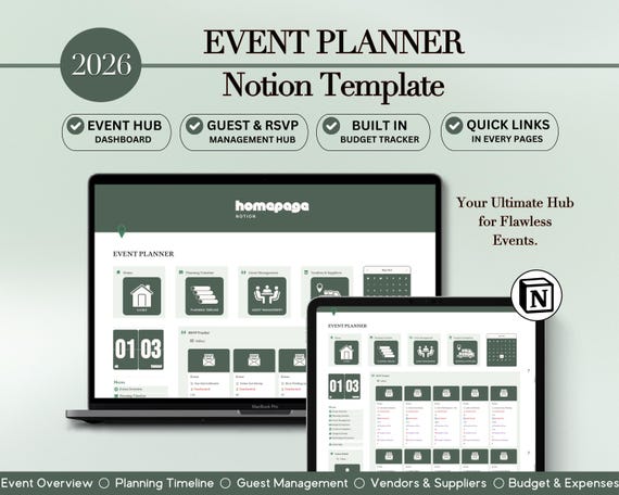 Event Organizer Notion Planner, Notion Template, Notion Dashboard, Event Planner For Productivity And Organization, Event Manager Planner