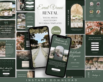 Event Venue Rental Instagram Post & Story, IG Marketing, Venue Rental, Wedding Birthday Celebration, Rental Guide, Event Artist, Canva