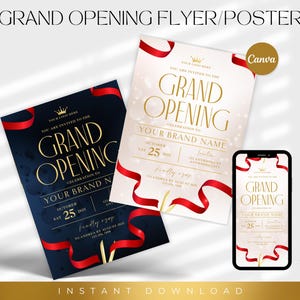Modelo de panfleto de inauguração, design de convite para pôster de panfleto de lançamento comercial, panfleto de convite para inauguração, pequenas empresas, modelo Canva