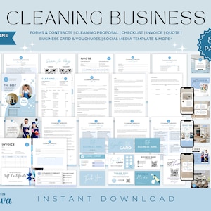 Komplettpaket für Reinigungsunternehmen, Reinigungsformulare, Logo, Servicevertrag, Flyer für Reinigungsunternehmen, Visitenkarten für Reinigungsunternehmen, Social-Media-Kanäle für Reinigungsunternehmen