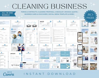 Komplettpaket für Reinigungsunternehmen, Reinigungsformulare, Logo, Servicevertrag, Flyer für Reinigungsunternehmen, Visitenkarten für Reinigungsunternehmen, Social-Media-Kanäle für Reinigungsunternehmen
