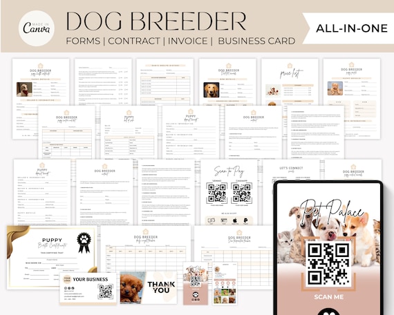 Dog Breeder Contract Agreement Template, Puppy Sale & Adoption Forms, Dog Whelping Charts/Records, Puppy Bill of Sale, Deposit Receipt CANVA