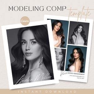 Modèle de carte de présentation pour mannequinat, Carte avec photo de CV mode, Fiche de présentation de mannequins, Carte de mode, Fiche de mannequinat, Portfolio de mannequins, Toile