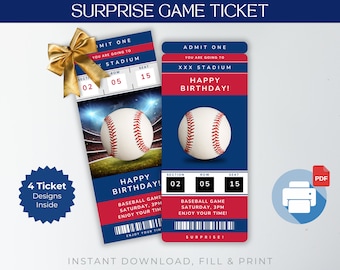 Cadeau numérique de billet surprise aux couleurs de Philadelphie, billet de match de Philadelphie, billet cadeau surprise de match de baseball, billet de baseball modifiable