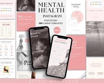 Mental Health IG Bundle Template, Mental Health Instagram, Therapist Instagram, Anxiety Therapy, Wellness, Mindfulness Posts, Psychologist