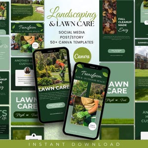 Paket med landskapsarkitekter för sociala medier, landskapsarkitektföretag, Instagram-inlägg om gräsklippning, Instagram-mall för landskapsarkitektur, IG för gräsklippning, Canva