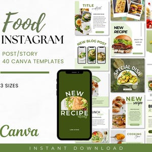 Food Instagram Post Template Bundle, Food Blogger Canva Template Dietician Instagram Post Nutrition Social Media Marketing, Canva Templates
