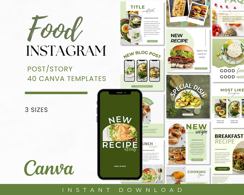 Food Instagram Post Template Bundle, Food Blogger Canva Template ...