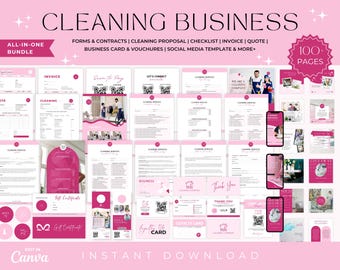 Cleaning Business Bundle, Cleaning Forms, Logo, Service agreement, Cleaning Business Flyer, Cleaning Business Cards, Cleaning Social media