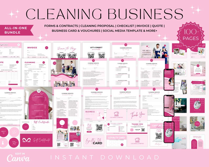 Komplettpaket für Reinigungsunternehmen, Reinigungsformulare, Logo, Servicevertrag, Flyer für Reinigungsunternehmen, Visitenkarten für Reinigungsunternehmen, Social-Media-Kanäle für Reinigungsunternehmen Bild 1