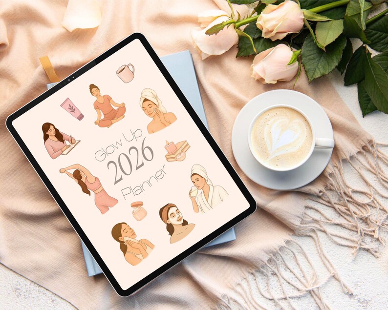 Glow Up Planner 2026, Planificateur de soins personnels, Planificateur esthétique, Planificateur de bien-être, Bien-être, Productivité image 3