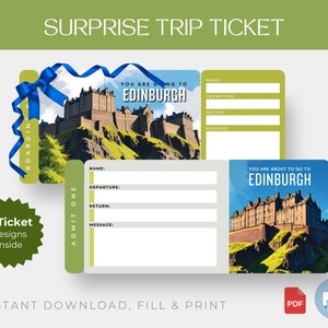 Billet numérique de voyage surprise d'ÉDIMBOURG, carte d'embarquement imprimable pour l'Écosse, billet de vacances imprimable, bon cadeau vacances, cadeau modifiable