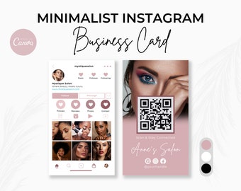 Tarjeta de presentación de Instagram, Plantillas de esteticista editables, Tarjeta de presentación IG, Plantilla de cuidado de la piel, Plantilla de redes sociales, Tarjeta de presentación con código QR