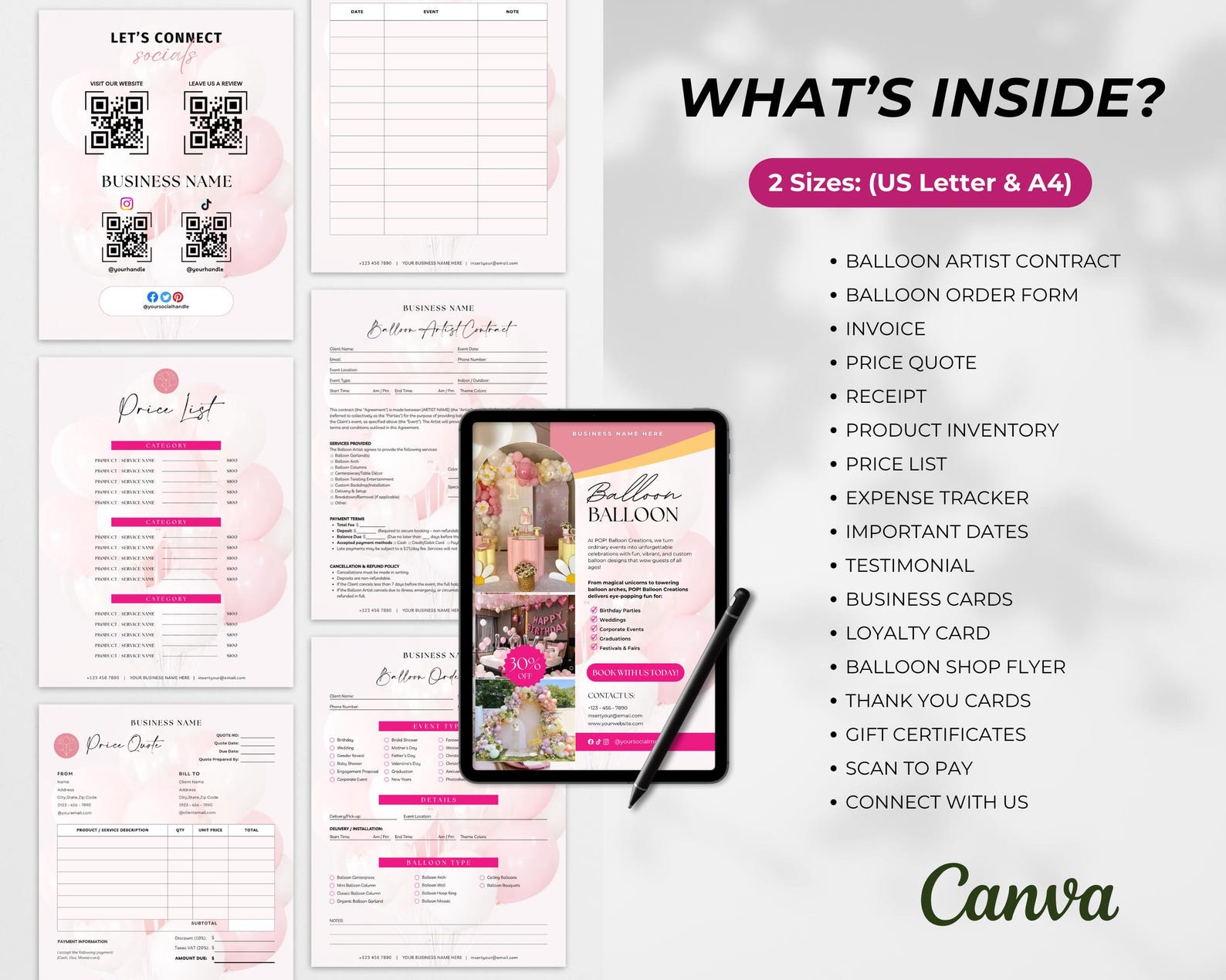 30 Pages Balloon Garland Business Forms Bundle, Price List, Contracts ...
