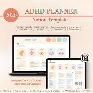 ADHD Notion Planner, Notion Template ADHD, Notion Dashboard, ADHD Planner For Productivity And Organization, Self Care Planner, Notion