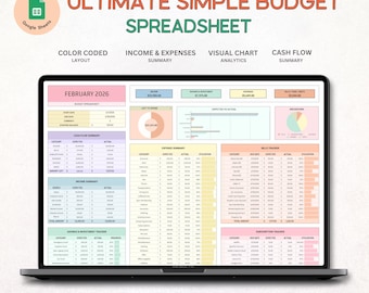 Eenvoudige budgetplanner, Google Spreadsheets maandelijkse budgetspreadsheet, Paycheck Budget Tracker, Weekbudgetsjabloon, Tweewekelijks budget, Schuld