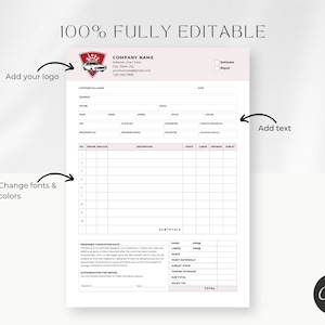 May include: Editable automotive repair estimate template with a vintage car logo. The template includes sections for customer information, vehicle details, repair description, parts, labor, and subtotal. It also includes a section for proposed completion date, authorization for repair, and total cost.