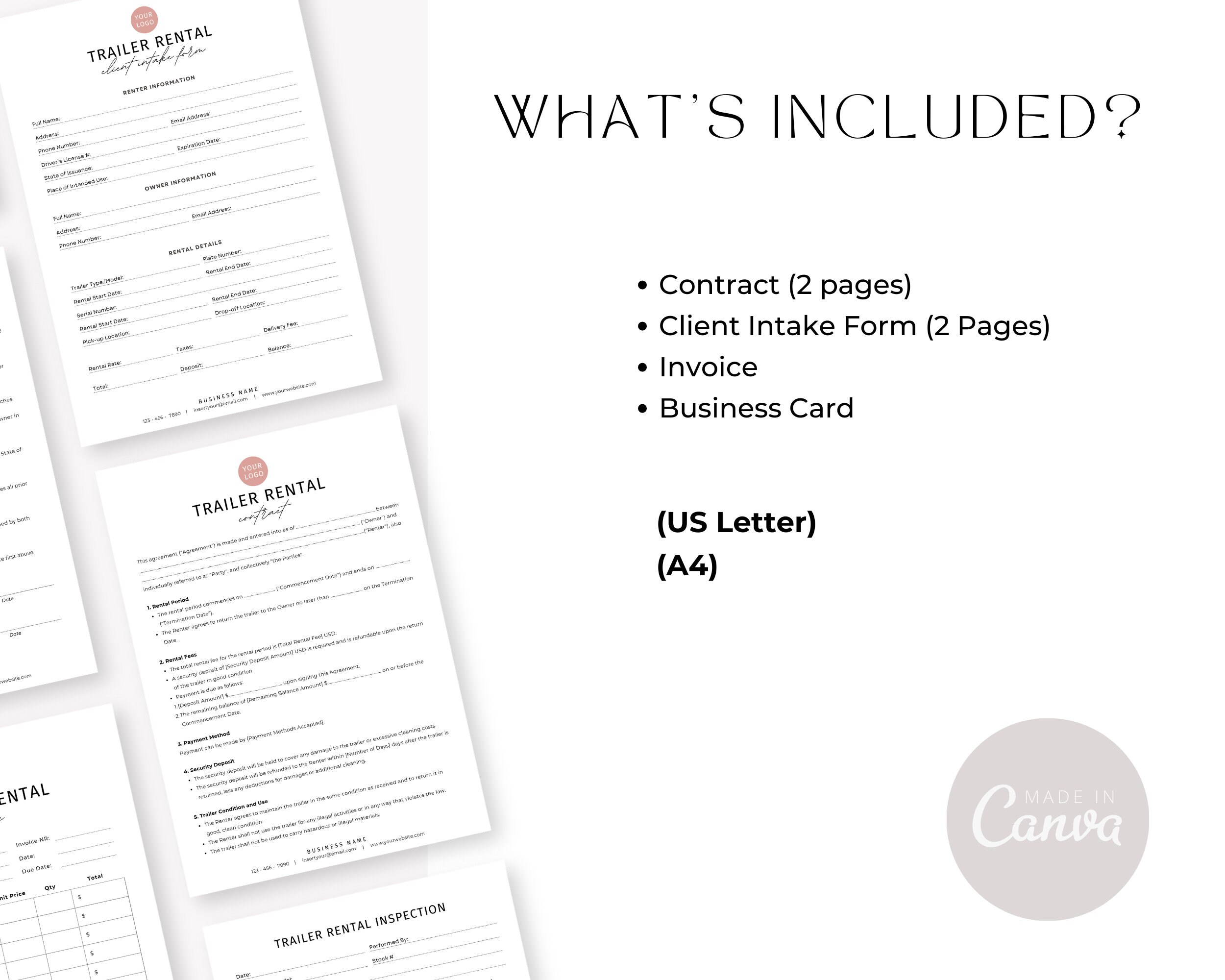 Editable Trailer Rental Agreement Template, Trailer Rental Contract ...