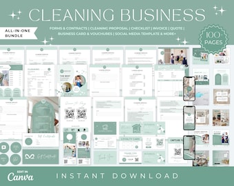 Cleaning Business Bundle, Cleaning Forms, Logo, Service agreement, Cleaning Business Flyer, Cleaning Business Cards, Cleaning Social media