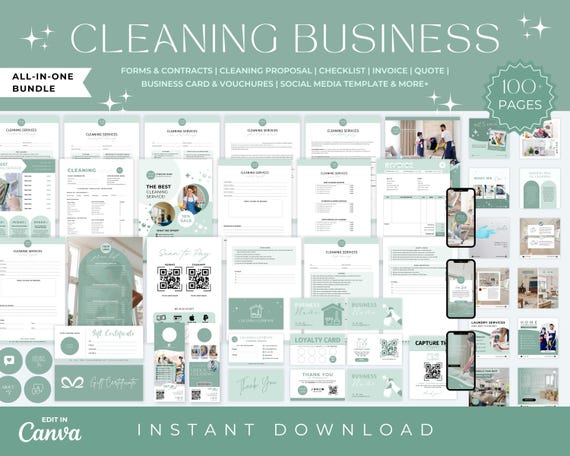 Cleaning Business Bundle, Cleaning Forms, Logo, Service agreement, Cleaning Business Flyer, Cleaning Business Cards, Cleaning Social media