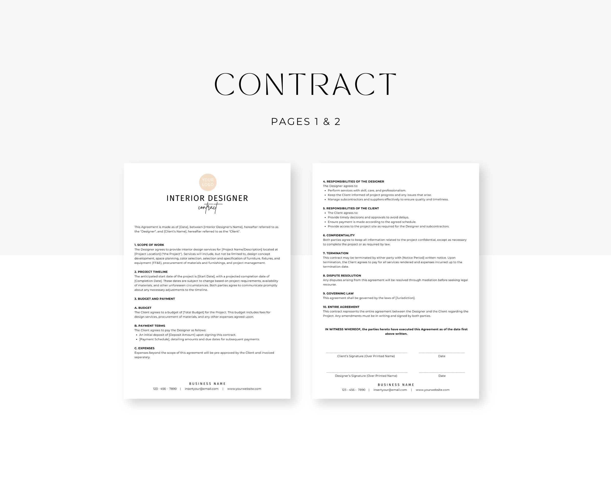 Interior Designer Client Contract, Interior Design Services Agreement ...