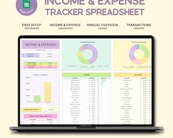 Hoja de cálculo de seguimiento de ingresos y gastos para Hojas de cálculo de Google, seguimiento de gastos mensuales, planificador financiero personal, contabilidad para pequeñas empresas