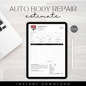 Automotive Service Invoice Template, Car Repair, Auto Repair Estimate, Auto Repair Invoice, Body Shop Estimate, Editable Invoice
