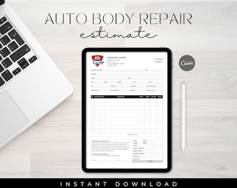 Automotive Service Invoice Template, Car Repair, Auto Repair Estimate, Auto Repair Invoice, Body Shop Estimate, Editable Invoice