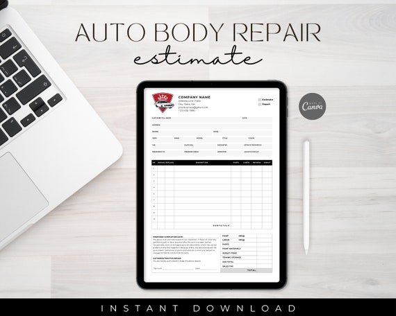 Automotive Service Invoice Template, Car Repair, Auto Repair Estimate, Auto Repair Invoice, Body Shop Estimate, Editable Invoice