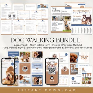 Bundel hondenuitlaatservice, visitekaartje hond wakker, flyers hondenuitlaatservice, contract hondenuitlaatservice, intakeformulier huisdieroppas, factuur,