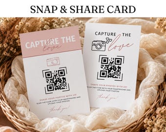 Capture the Love QR Code, Shared Photo Album Sign, Wedding Photo Signs, Share the Love, Wedding QR Code Signs, Canva Template