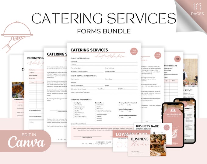 catering order bundle, catering template, editable... Catering Service Template Bundle, Editable Catering Business Forms ...