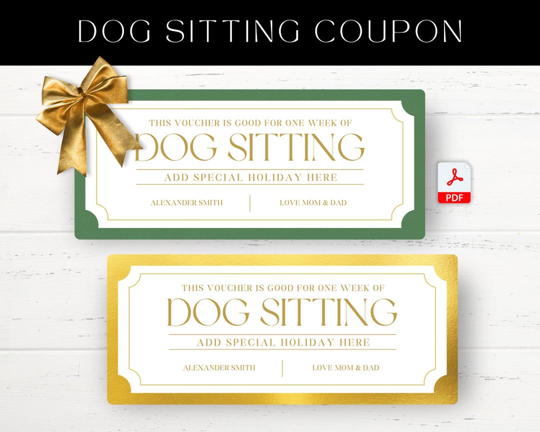 Dog Pet Sitting Gift Ticket, Coupon Instant Download Printable Voucher ...