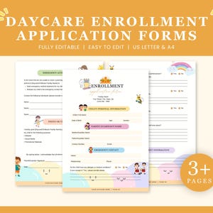 Modelo de Formulário de Matrícula em Creche Editável no Canva, Contrato de Cuidados Infantis Imprimível, Formulário de Inscrição em Pré-escola, Admissão em Creche Domiciliar