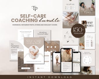Modèle d'offre groupée de coaching pour prendre soin de soi, cahier d'exercices pour prendre soin de soi, faits saillants de l'article Instagram d'un coach en soins personnels, marketing d'un coach en soins personnels, Canva