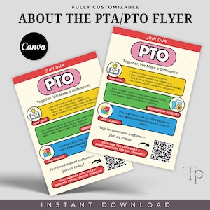 About the PTA/PTO Flyer Template, PTA Flyer Brochure, School Education, School Marketing, School Volunteer, Recruitment, Parent Teacher
