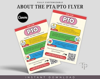 À propos du modèle de flyer PTA/PTO, Flyer PTA, Enseignement scolaire, Marketing scolaire, Bénévolat scolaire, Recrutement, Parent-enseignant