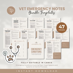 Vet Emergency Notes Bundle, Systemic & Internal Processes, Major Organ Systems, Animal Doctor, Vet Tech Nurse, Veterinary Emergency Book
