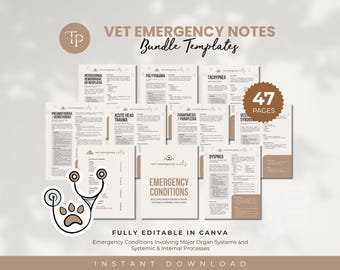 Vet Emergency Notes Bundle, Systemic & Internal Processes, Major Organ Systems, Animal Doctor, Vet Tech Nurse, Veterinary Emergency Book