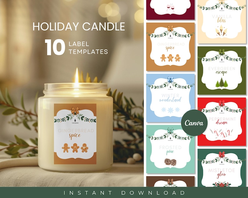 Printable Christmas Candle Label Template, Editable Holiday Candle